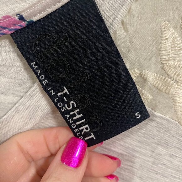 Anthro Dolan Cream Lace Shoulder Dolman Sleeve Gray Top Size S - Picture 3 of 7